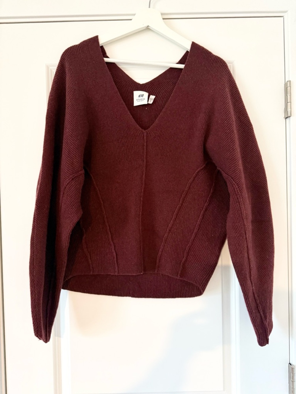 MOVING SALE | H&M Studio Women's Wool/Cashmere Wine V-Neck Knit Sweater, Size L
